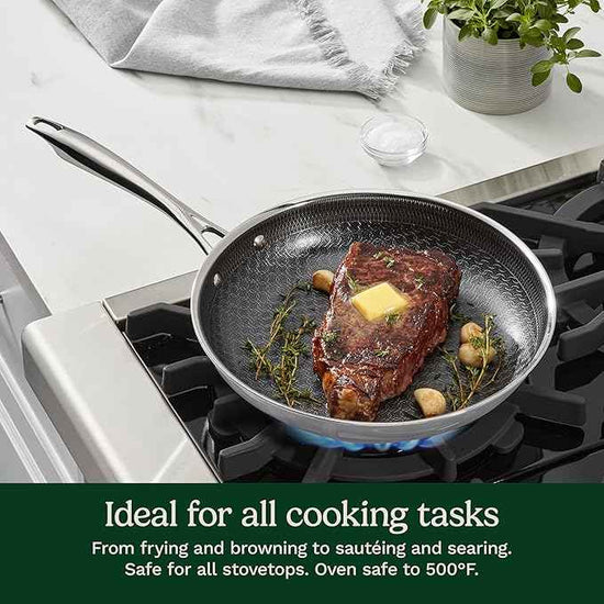 Cuisinart FusionElite+ Hybrid Nonstick Tri-Ply Stainless Steel Skillet, 10″ Skillet Frying Pan with PURELYSEAR Ceramic Nonstick Technology, Scratch Proof, Cool Grip Handles, Dishwasher Safe