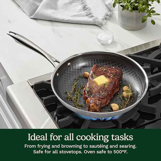 Cuisinart FusionElite+ Hybrid Nonstick Tri-Ply Stainless Steel Skillet, 10″ Skillet Frying Pan with PURELYSEAR Ceramic Nonstick Technology, Scratch Proof, Cool Grip Handles, Dishwasher Safe