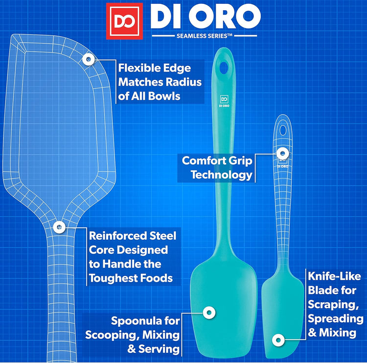 DI ORO Silicone Spatula Set - Rubber Kitchen Spatulas for Baking, Cooking, & Mixing - 600°F Heat-Resistant & BPA Free Silicone Scraper Spatulas for Nonstick Cookware - Dishwasher Safe (3pc, Teal)