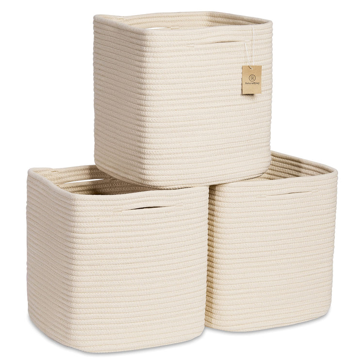 Storage Cubes 11 Inch Cotton Rope Woven Baskets for Organizing (3 Count)