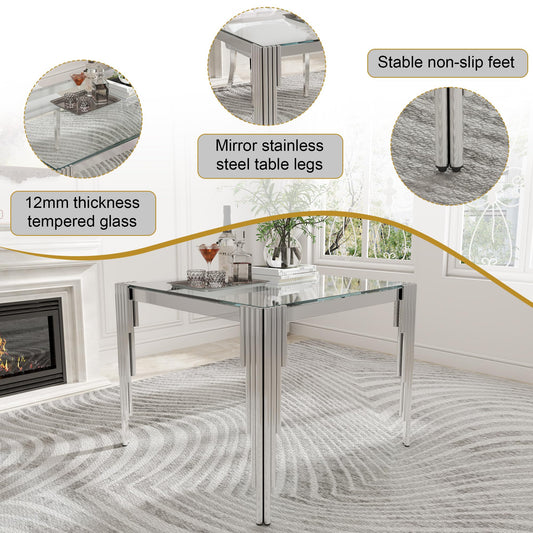 35'' Modern Square Glass Dining Table for 4 People