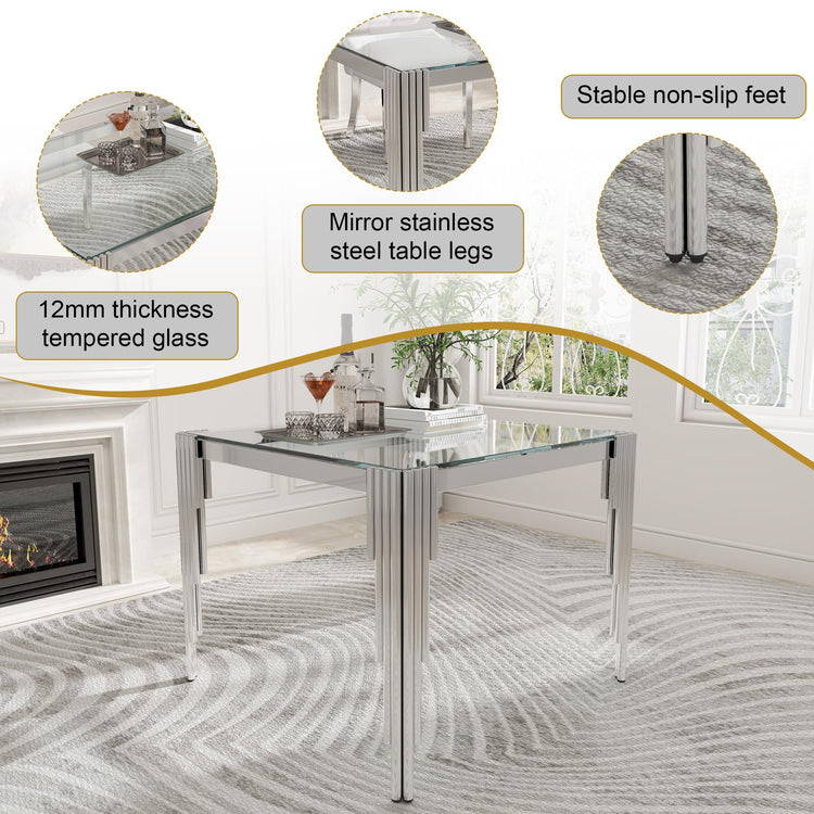 35'' Modern Square Glass Dining Table for 4 People