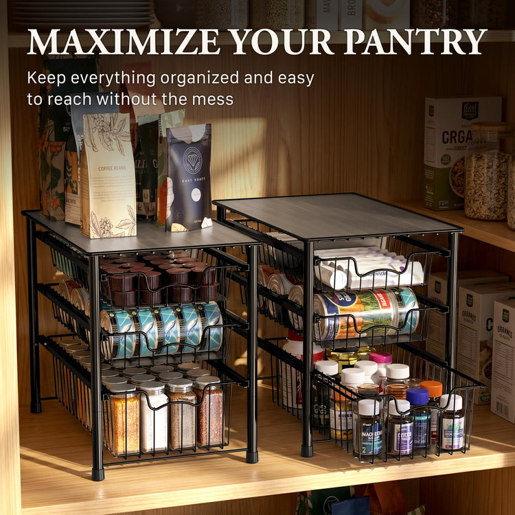 Stackable 3 Tier Sliding Basket Organizer Drawer