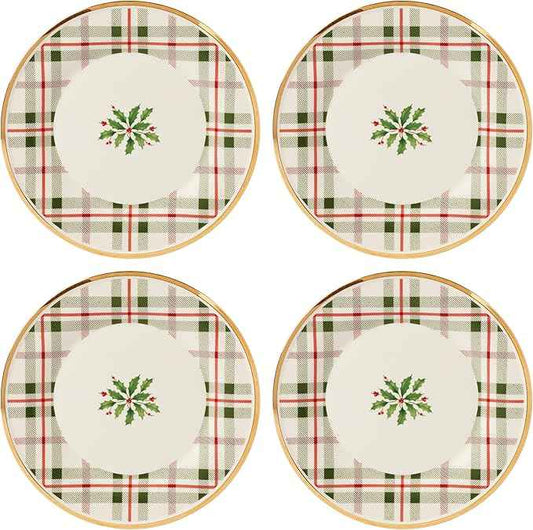 Lenox 894964 Holiday Plaid Accent Plates, Set of 4, Red & Green, Christmas Dinnerware, Hosting