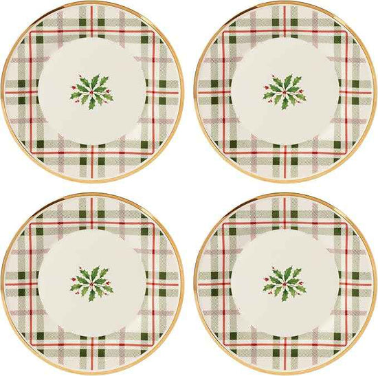 Lenox 894964 Holiday Plaid Accent Plates, Set of 4, Red & Green, Christmas Dinnerware, Hosting