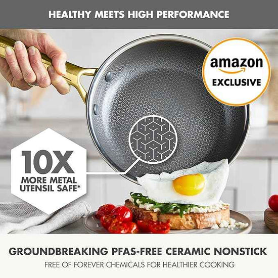 GreenPan Hybrid 9.5” & 11” Nonstick Stainless Steel Frying Pan Set, APEX Tri-Ply Thermobond PFAS-Free Ceramic Skillets, Induction & All Cooktop Compatible, Oven Temp to 850°F, Dishwasher Safe, Gold