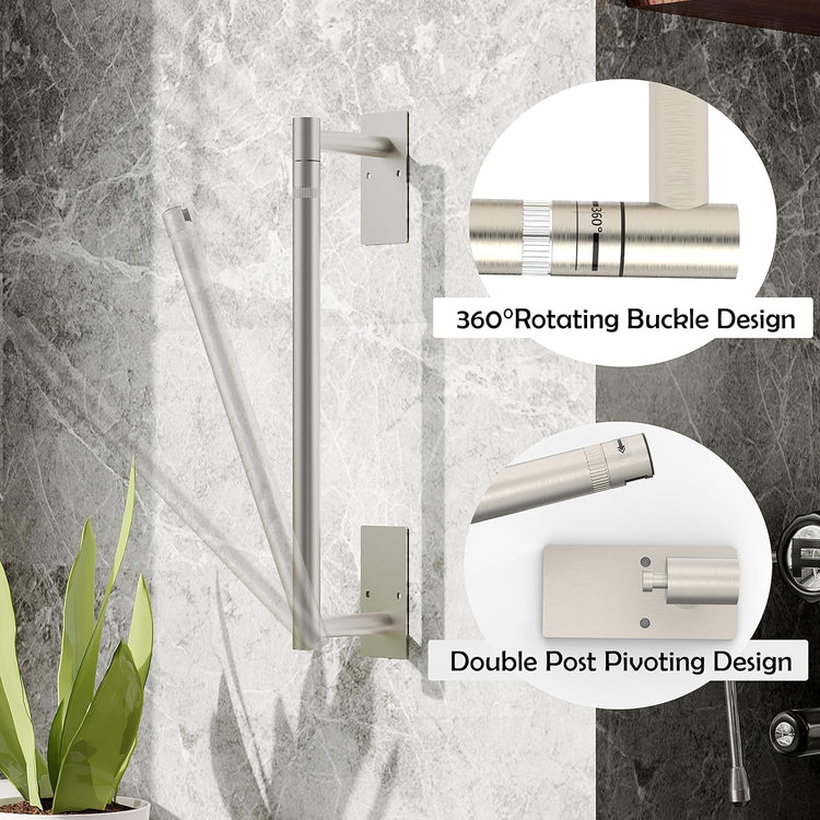 Ruacq Paper Towel Holder Under Cabinet Stainless Steel Double Post Pivoting Square Base Paper Towel Holder for Kitchen Self-Adhesive or Drill mounting (Silver, Large Roll)