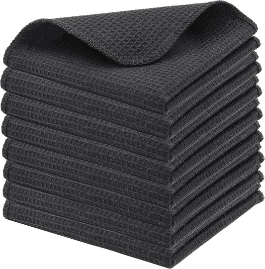 PurpleEssences Dish Cloths and Dish Rags - 8 Pack Waffle Weave Solid Kitchen Dish Wash Cloths, 100% Cotton, 12 x 12 Inches, Ultra Soft Absorbent Quick Drying - Spring Summer - Dark Grey - Nestoria
