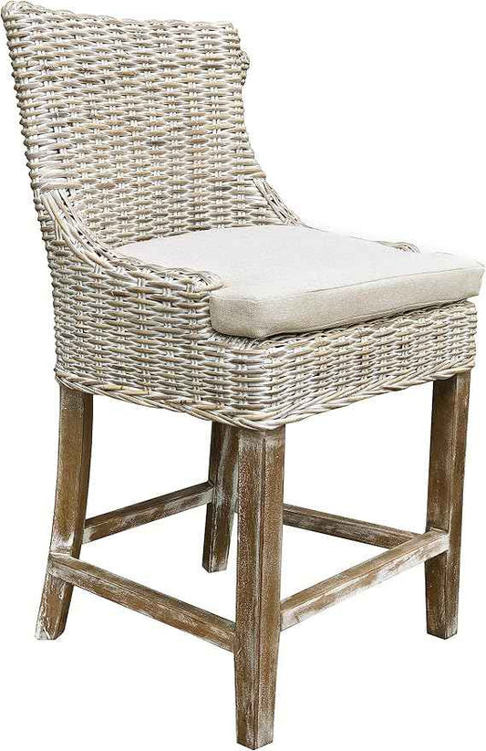 Alfresco Kuba-Weave Counter Stool, Wooden Stool, Kitchen Counter Stool, 23 Inch Seat Height, Off White