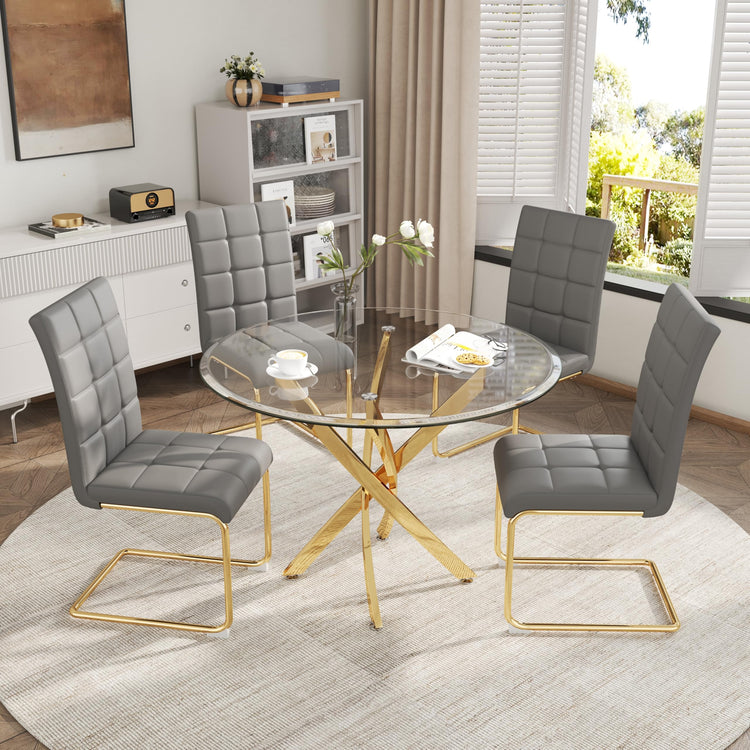 5 Piece Round Glass Dining Table Set
