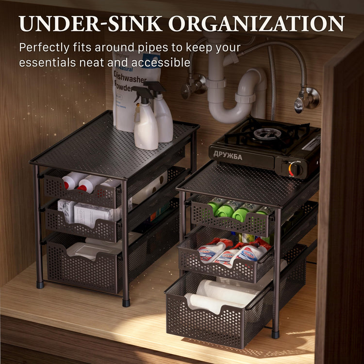 Stackable 3 Tier Sliding Basket Organizer Drawer (3 Count)