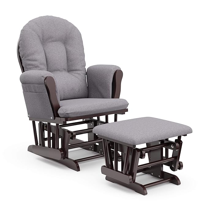 Storkcraft Premium Hoop Glider & Ottoman (Espresso/Gray Swirl) — GREENGUARD Gold Certified Nursery Glider, Solid Wood Craftsmanship, Smooth-Gliding Nursery Chair and Ottoman, Award-Winning