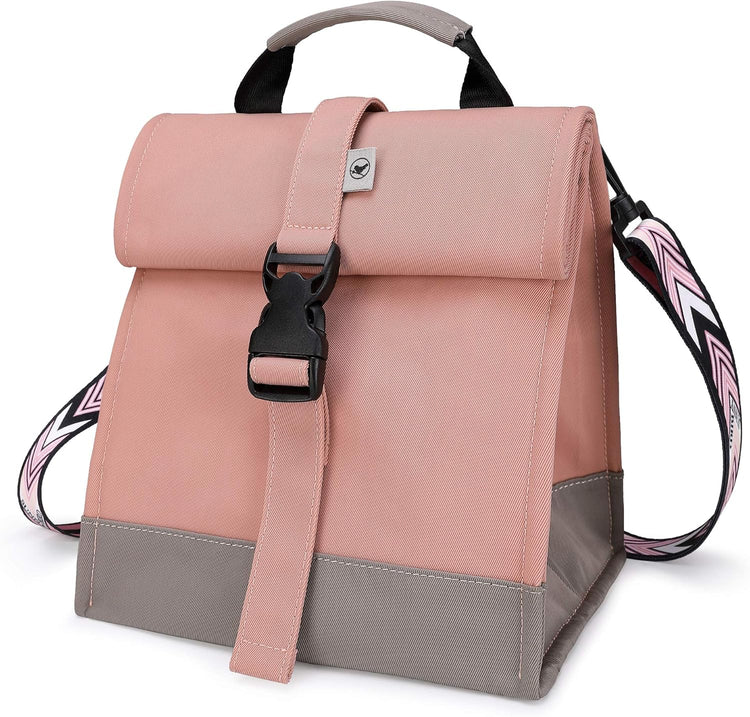 SUNNY BIRD Insulated Lunch Bag Pink Lunch Box Small Cooler Bag for Women, Girls, Adults and Teens (Pink with pink shoulder strap)