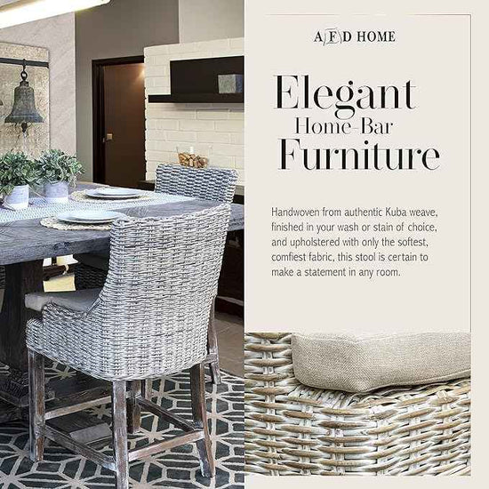Alfresco Kuba-Weave Counter Stool, Wooden Stool, Kitchen Counter Stool, 23 Inch Seat Height, Off White
