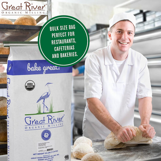 Great River Organic Milling Organic Unbleached Wheat Bread Flour | Artisan Bread Flour for Baking | Multi-Purpose Wheat, Unbromated, Non-GMO, Kosher | 25 Lb (Pack Of 1) - Nestoria