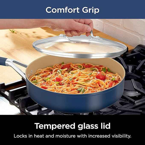 Ninja Ceramic Cookware Set, Extended Life 11-Piece Kitchen Cookware Sets with Comfort Grip, Nonstick Fry Pans, Pots, PTFE Free, Oven & Dishwasher Safe, Stovetop Compatible, Navy Blue, CW49011