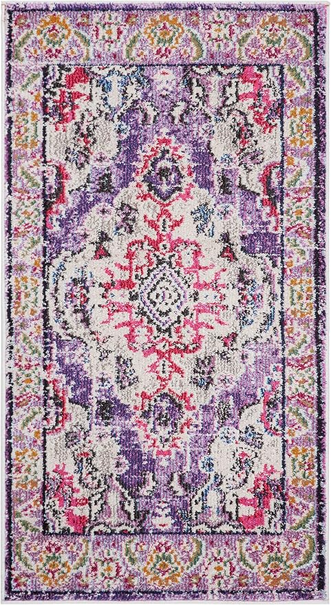 SAFAVIEH Monaco Collection Area Rug - 2'2" x 4', Violet & Fuchsia, Non-Shedding & Easy to Clean, Distressed Medallion Design, Ideal for Front Door, Kitchen, Entryway, Accent Space (MNC243P)