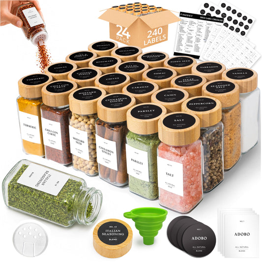 Glass Spice Jars With Bamboo Lids (24 Count)