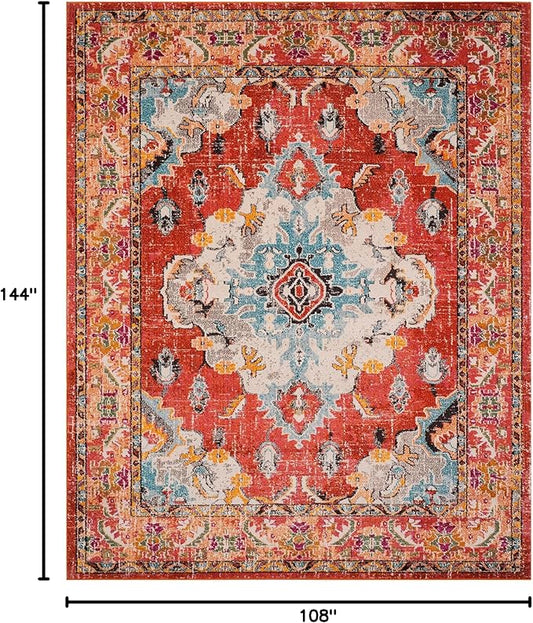 SAFAVIEH Monaco Collection Area Rug - 9' x 12', Orange & Light Blue, Non-Shedding & Easy to Clean, Distressed Medallion Design, Ideal for Living Room, Bedroom, Dining Space (MNC243H)