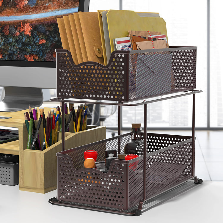 2 Tier Sliding Cabinet Basket Organizer Drawer