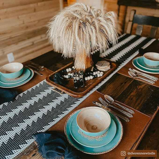 Paseo Road Patina Turquoise 16 Piece Ceramic Southwestern Rustic Cabin Dinnerware Set with Plates, Bowls and Mugs