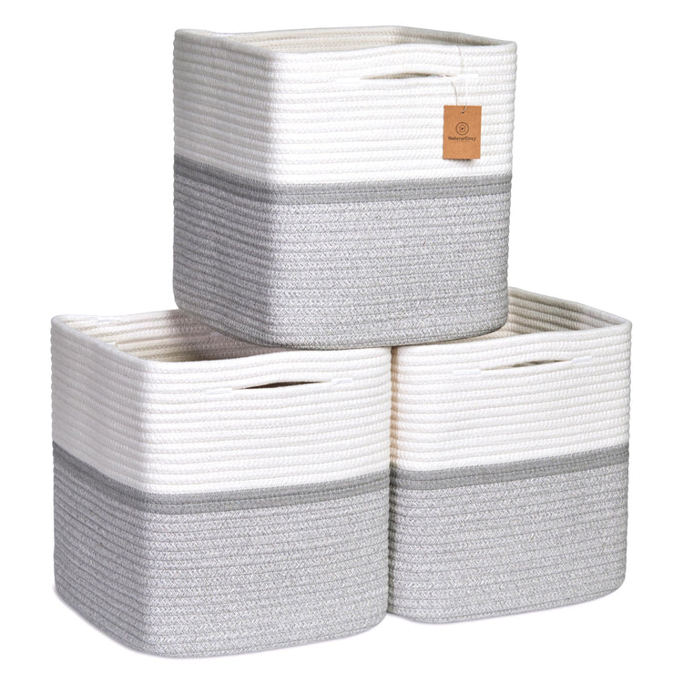 Storage Cubes 11 Inch Cotton Rope Woven Baskets for Organizing (3 Count)