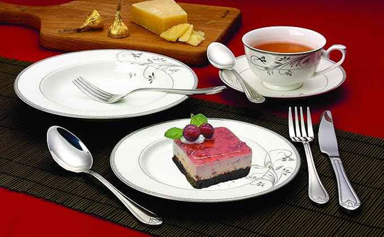 Lorenzo 57 Piece Elegant Bone China Service for 8 Viola Dinnerware Sets, Silver