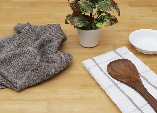 AMOUR INFINI Kitchen Towels Pack of 4 Absorbent, Quick Drying Premium Terry Cotton Dish Towel with Hanging Loop 16x28 Inch Hand & Tea Towels (L.Grey) - Nestoria