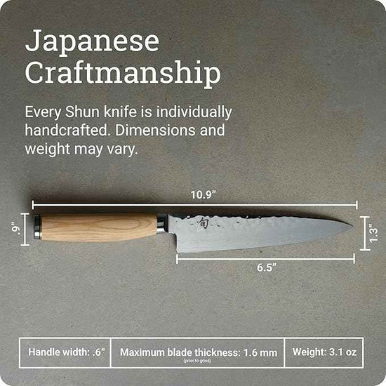 Shun Premier Blonde 6.5" Utility Knife, Handcrafted Japanese Knife, VG-MAX Core with Damascus Stainless Steel Cladding, Pakkawood Handle, Precision and Sharpness for Professional and Home Chefs