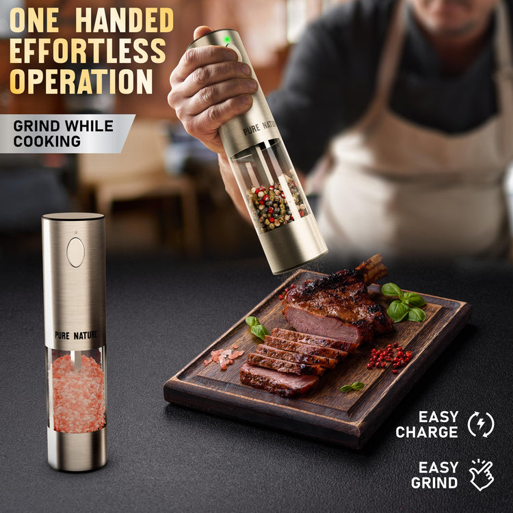Electric Rechargeable Salt and Pepper Grinder Set with Tray