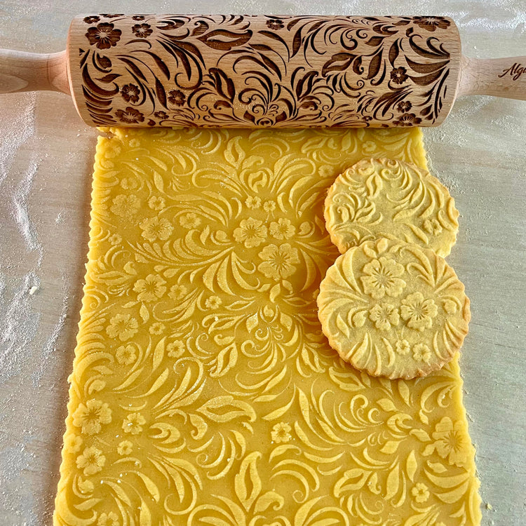 Embossing Rolling Pin VERONICA with Elegant Bloom Pattern