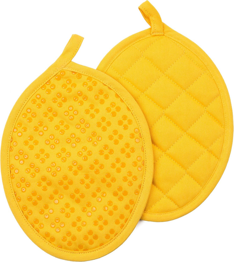 Sticky Toffee 9-Piece Kitchen Set – Yellow 100% Cotton Terry Dish Towels, Dishcloths, Oven Mitts, and Pot Holders with Non-Slip Silicone Grip, Oeko-Tex Cotton