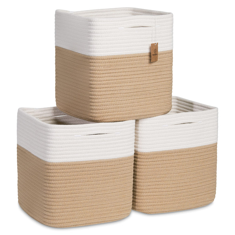 Storage Cubes 11 Inch Cotton Rope Woven Baskets for Organizing (3 Count)
