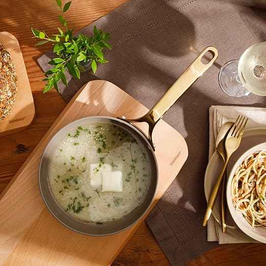 Bloomhouse - Two Time Oprah's Favorite Things Winner - 8 Inch Heavy Duty Aluminum Premium PFA Free Ceramic Nonstick Saute/Deep Frying Pan Skillet - Cappuccino Cream with Gold Handle