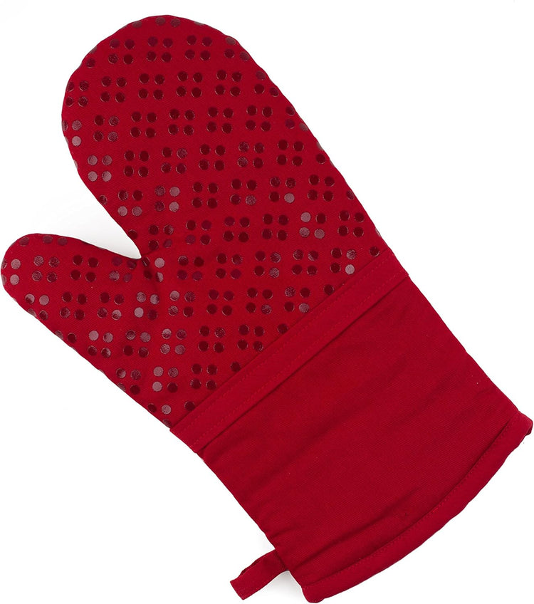 Sticky Toffee Oven Mitt and Pot Holder Set of 3 – Red Non-Slip Silicone Kitchen Hot Pads and Mitts, 100% Cotton Shell, Oeko-Tex Cotton