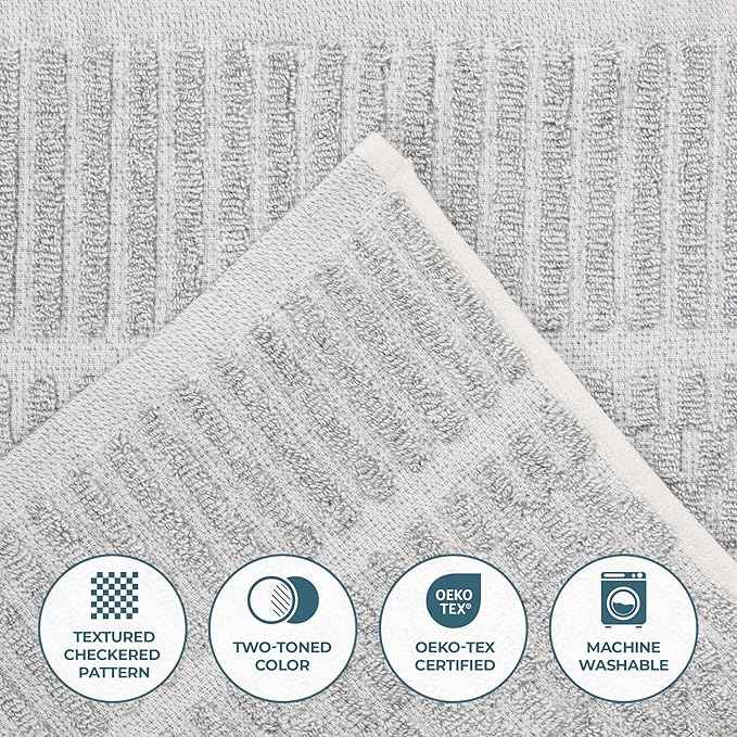 Superior Juno Viscose Cotton Blend Medium Weight Towels, for Bathroom, Shower, Spa, Plush, Quick Dry, Ultra-Soft Towels, Bath Essentials, Border Detail, 8 Piece Assorted Towel Set, Platinum