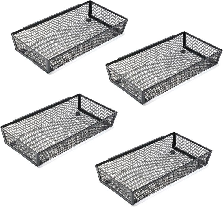 Silverware Organizer ，Mesh Cutlery silverware Tray for Drawer，Tool tray organizer,Utensil Flatware Tableware Organizer for Kitchen,Office,with Non-slip,Fits Standard Drawer,(6x12 IN) 6PSC,Black