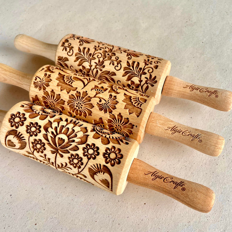FLOWERS 3 Kid Rolling Pin Set with Damask