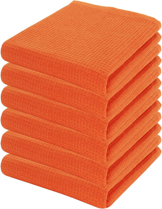 PurpleEssences Waffle Weave Kitchen Solid Dish Cloths 100% Cotton, Ultra Soft Absorbent Quick Drying Dish Towels (Orange, 15 x 25-6 Pack) - Nestoria