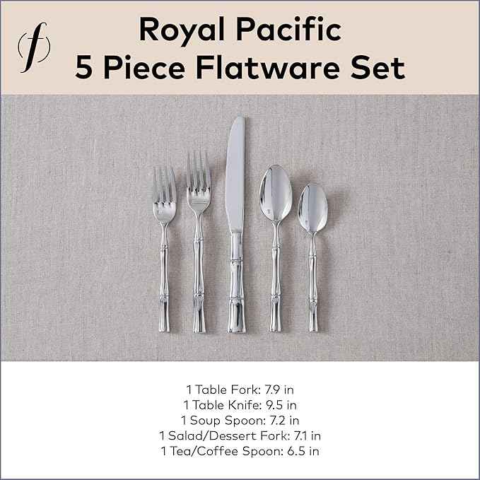 FORTESSA Royal Pacific 18/10 Stainless Steel Flatware, 5 Piece Place Setting With Table Knife, Forks and Spoons (Service For 1), Dishwasher Safe, Polished