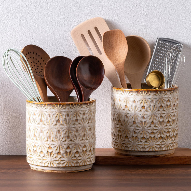 Utensil Holder Rustic Farmhouse Ceramic Utensil Crock for Countertop