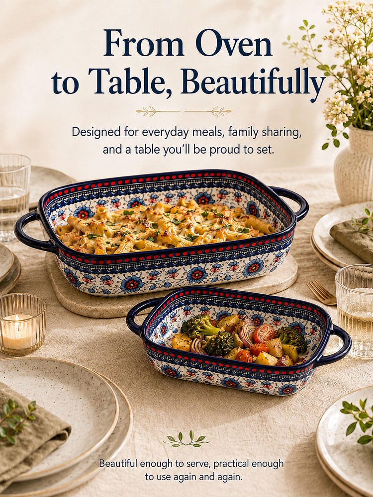 2 Piece Polish Pottery Style Ceramic Baking Dish Set (2 Count)