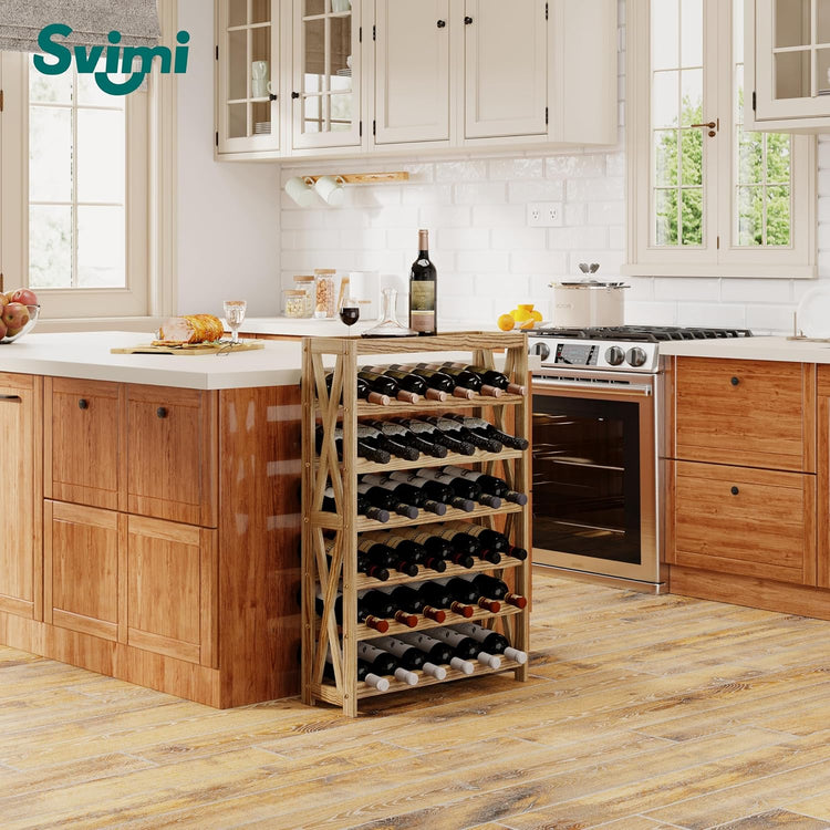 Solid Wood Wine Storage Racks - Stackable Wine Rack with Tabletop, Free Standing Floor Wooden Wine Rack, Premium Wine Storage Rack Display and Organizing for Kitchen and Cellar 6 Tier 36 Bottles