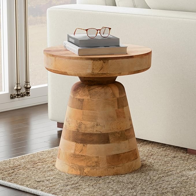 SIMPLIHOME Robbie Accent Table - 16 inch Wide Solid Mango Wood End Table in Natural, Boho Contemporary Rustic Side Table for Living Room or Bedroom with Multipurpose Function, Assembled