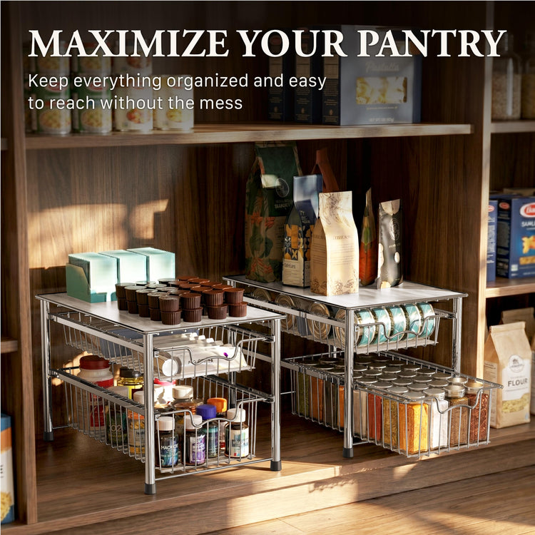 Stackable 2 Tier Sliding Basket Organizer Drawer