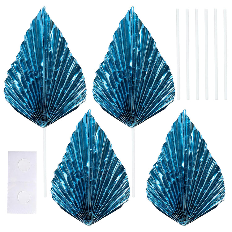 6Pcs Paper Palm Fan Cake Toppers Palm Spear Leaves Fan Cupcake Toppers Cake Insert Decorations Craft DIY Cake Bakeware Decoration for Birthday Party Wedding Party Decor Supplies Light Blue (6 Count)