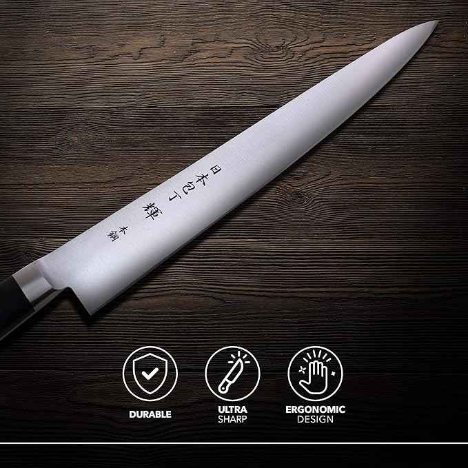 Kagayaki CarboNext Japanese Chef’s Knife, KC-8ES Professional Sujihiki Knife, High Carbon Tool Steel Pro Kitchen Knife with Ergonomic Pakka Wood Handle, 9.4 inch
