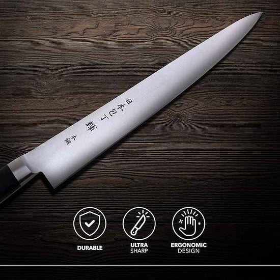 Kagayaki CarboNext Japanese Chef’s Knife, KC-10ES Professional Sujihiki Knife, High Carbon Tool Steel Pro Kitchen Knife with Ergonomic Pakka Wood Handle, 11.8 inch