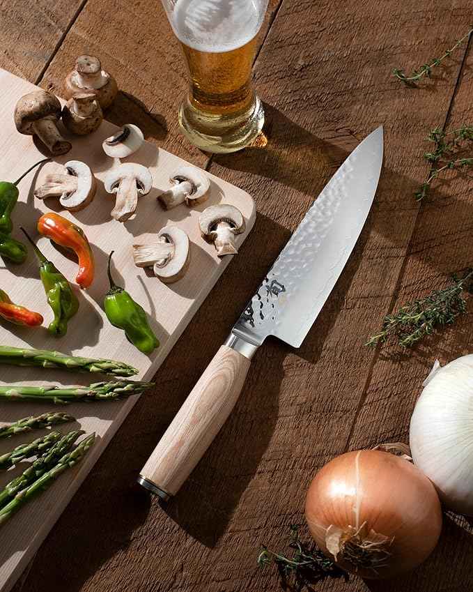 Shun Premier Blonde 3 Piece Starter Set, Includes 8" Chef, 4" Paring & 6.5" Utility Knives, Handcrafted Japanese Knife Set, Damascus Stainless Steel Cladding, Pakkawood Handle