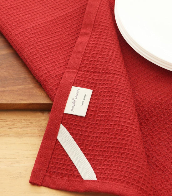 PurpleEssences Waffle Weave Kitchen Towel, 100% Cotton - 15 x 25 Inches, with Hanging Loop Ultra Soft Absorbent Quick Drying Dish Cloth, Tea and Hand Towels, 6 Pack - Spring Summer - Red - Nestoria